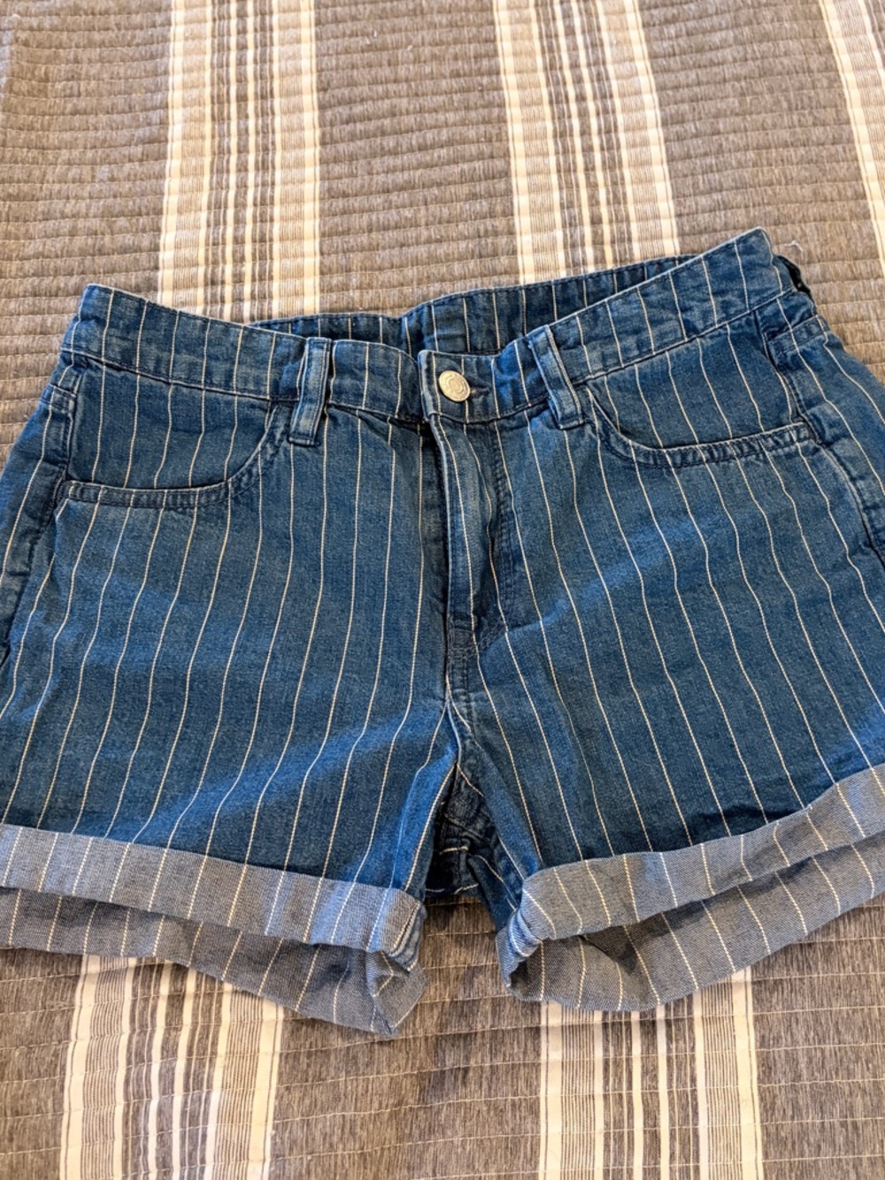 NWOT Striped Denim Roll-Cuff Women's size 6 Shorts - Blue